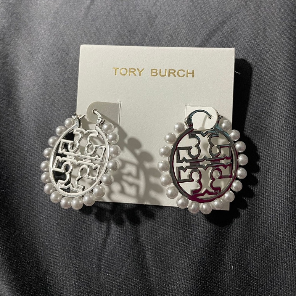 Tory Burch Silver Hoop Earrings - Picture 2 of 3